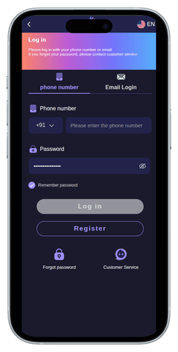1xBet login screen after APK installation